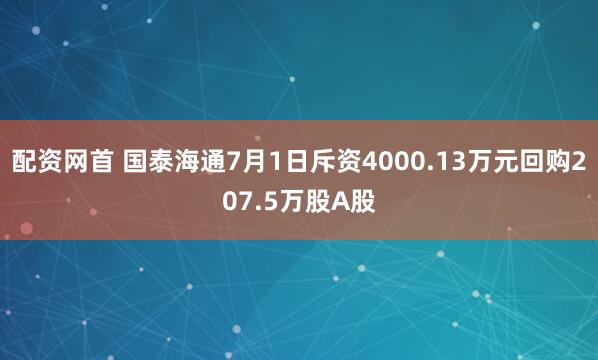 配资网首 国泰海通7月1日斥资4000.13万元回购207.5万股A股